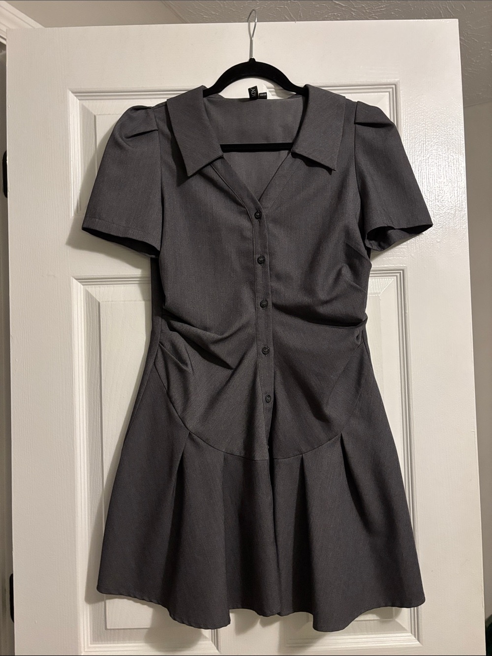 Classic Charcoal Button-Front Fit & Flare Dress
